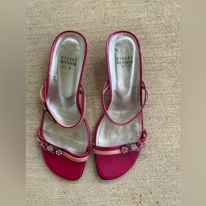 Stuart Weitzman Pink Embellished Sandals Kitten Heels, Size 8.5M